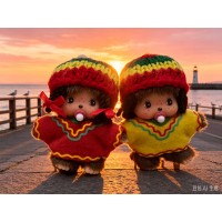 293550+60 Monchhichi Baby Bebichhichi Plush Strap Mascot Jamaica Boy & Girl ~ PAIR 293550+60 Monchhichi Baby Bebichhichi Plush Strap Mascot Jamaica Boy & Girl ~ PAIR