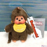 EX266707 Monchhichi Mascot Keychain 8cm Ball Chain - Yellow Bib Boy 
